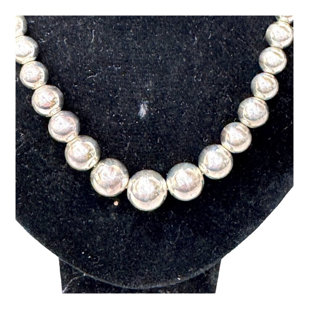 Hollow Sterling Silver Graduated Bead Necklace Luxe Statement Jewelry 17 Vintage